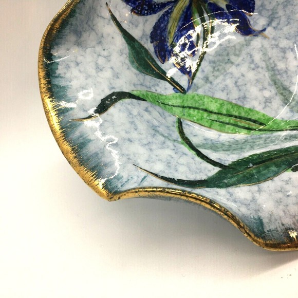VTG Mid Century Italian Iris Ruffled Edge Bowl Art Pottery Hand Painted Hi Gloss - Picture 3 of 7